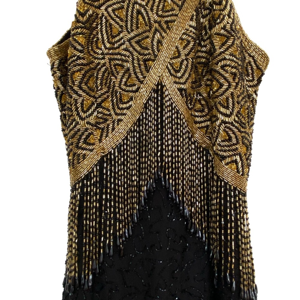 100% Silk Vintage 80’s Beaded Fringe Party Dress - Picture 2 of 6